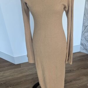 Chic Long Sleeve Tan Dress